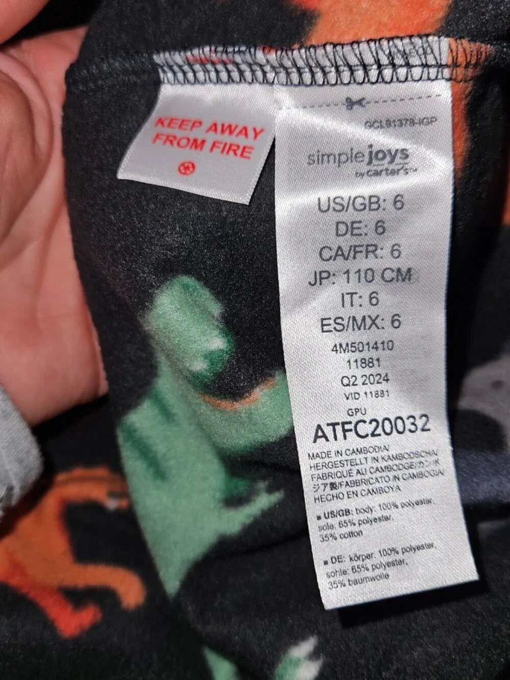 3 Carter's Simple Joys Footie Pajamas Lot Boys Size 6 Dinosaurs Black Green